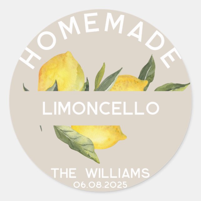 Custom Modern Italian Homemade Limoncello Labels (Front)