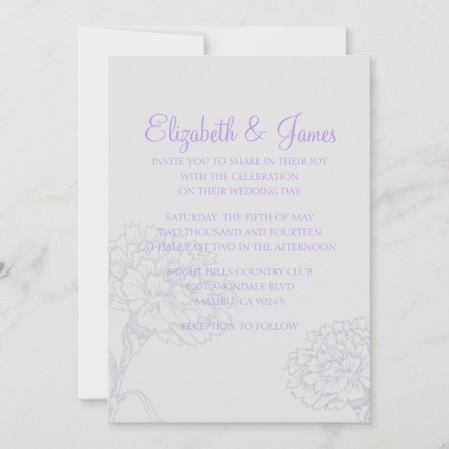 Custom Modern Lavender Wedding Invitations (Front)