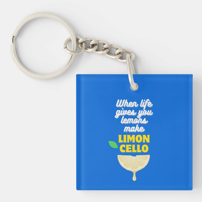 Custom Modern Lemons Quote Limoncello Favour Keychain (Front)