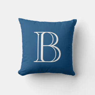 Custom Modern Letter Monogram Initial Blue & White Throw Pillow