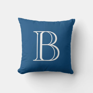 Custom Modern Letter Monogram Initial Blue & White Throw Pillow