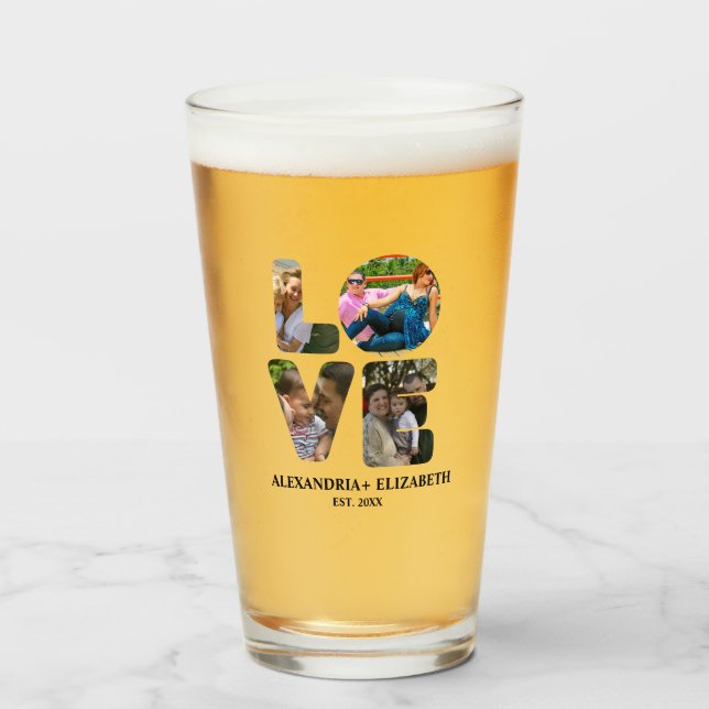 Custom modern love 4 photo collage for couples glass (Front Filled)