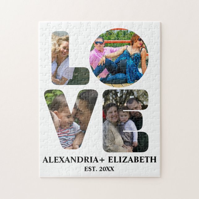 Custom modern love 4 photo collage for couples jigsaw puzzle (Vertical)