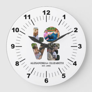 Custom modern love 4 photo collage for couples large clock