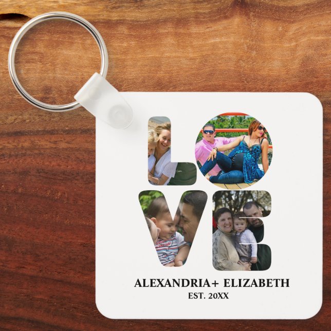 Custom modern love 4 photo collage for couples tap keychain (Front)