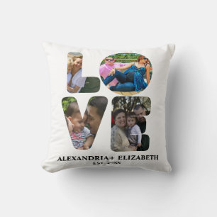 Custom modern love 4 photo collage for couples throw pillow