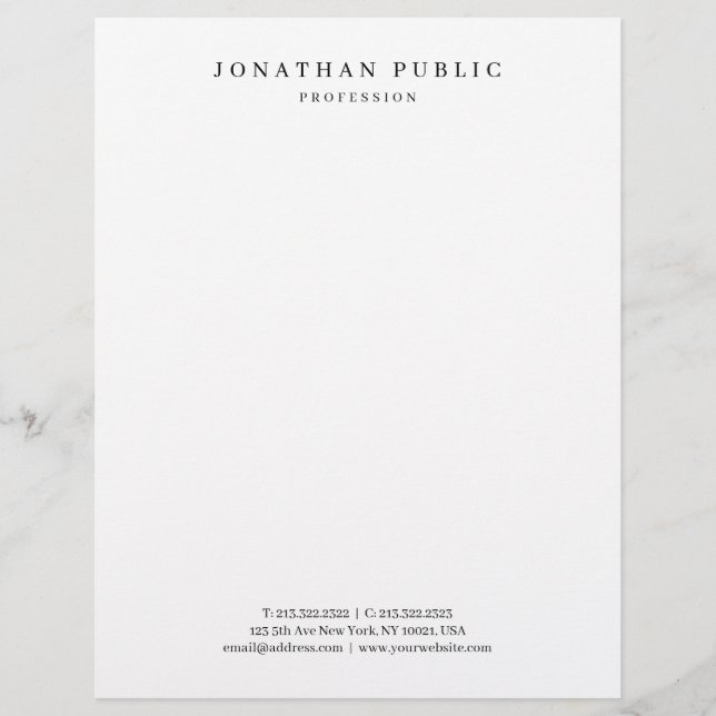 Custom Modern Minimal Template Elegant Black White Letterhead (Front)