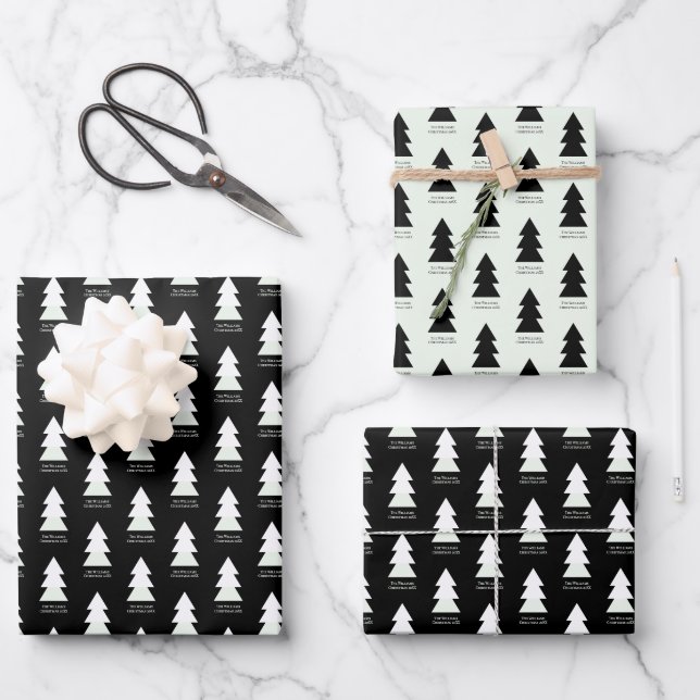 Custom Modern Minimalist Black and White Christmas Wrapping Paper Sheet (Front)