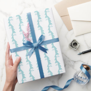 Custom Modern Minimalist Blue Christmas Trees Wrapping Paper