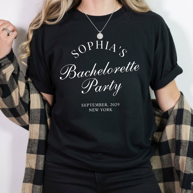 Custom Modern Minimalist Script Bachelorette Party T-Shirt (elegant minimalist bridesmaid shirt, custom script wedding shirt, bridesmaid thank you gift shirt)
