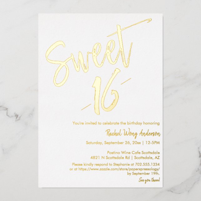 Custom Modern Minimalist Sweet 16 Birthday Gold (Front)