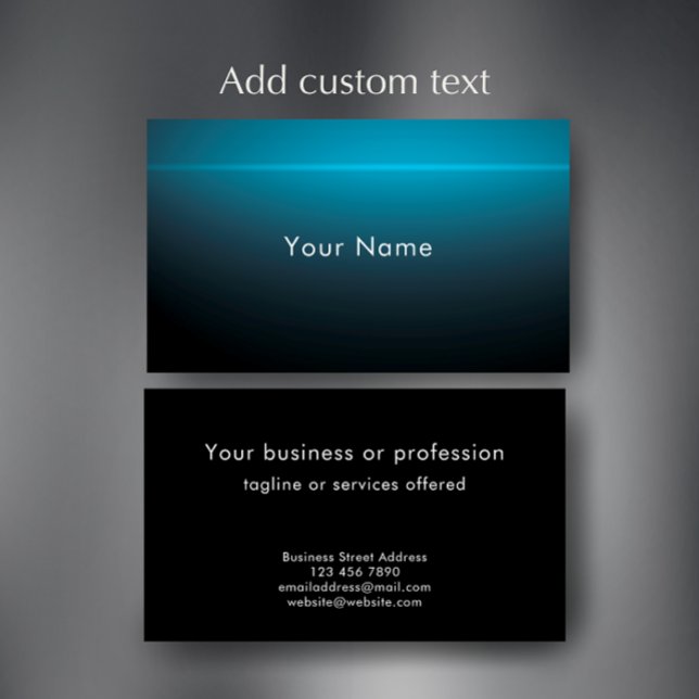 Custom Modern Minimalist Technology Professional Business Card (Customize this professional business card template for a modern blue and black stylish contact card.)
