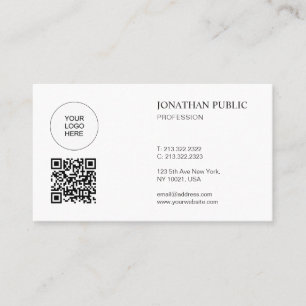 Custom Modern Minimalist With Logo And QR Code Business Card