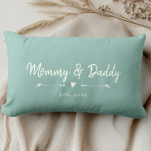 Custom Modern Mommy & Daddy New Parents Dusty Sage Lumbar Pillow