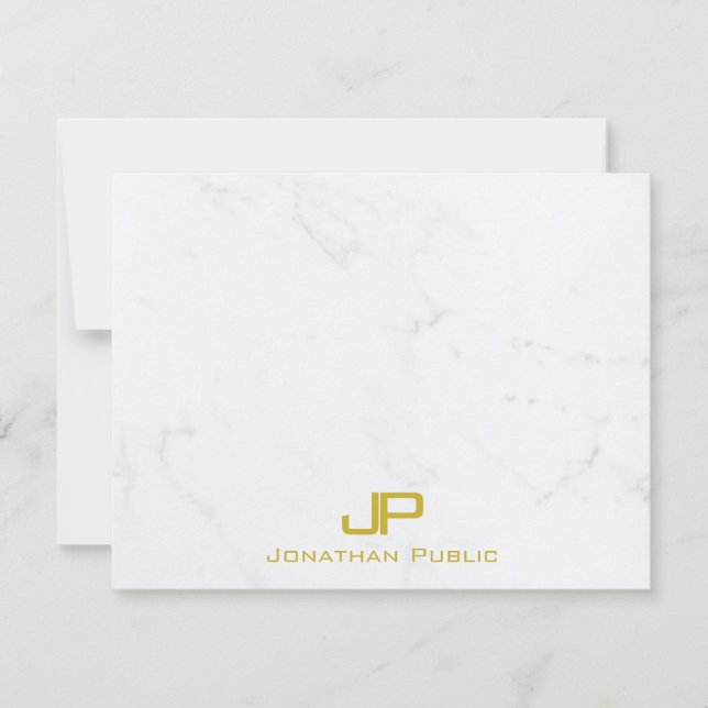 Custom Modern Monogram Gold White Marble Simple Card (Front)