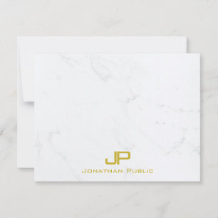 Custom Modern Monogram Gold White Marble Simple Card