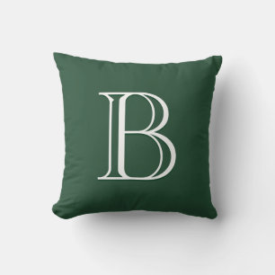 Custom Modern Monogrammed Initial Green & White Throw Pillow