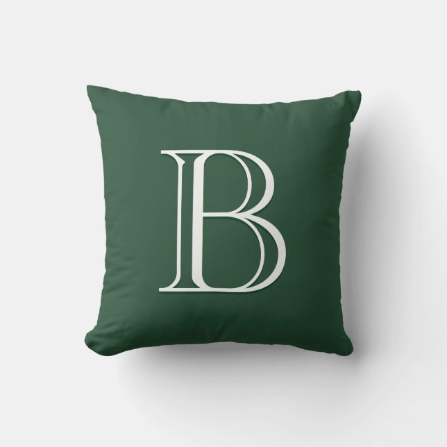 Custom Modern Monogrammed Initial Green & White Throw Pillow (Front)