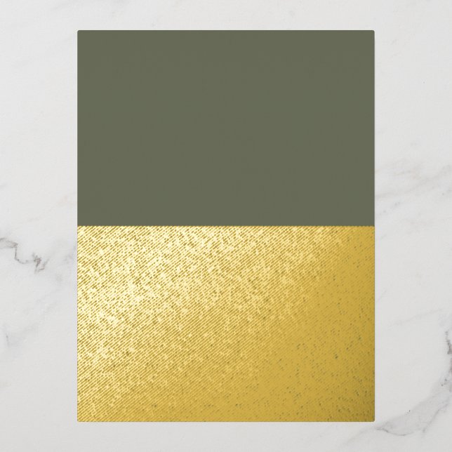 Custom Modern Moss & Gold Foil Invitation Postcard (Front)