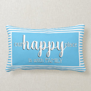 Custom Modern My Happy Place Family Blue Stripe Lumbar Pillow