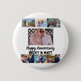 Custom Modern Name 7 Photo Anniversary   2 Inch Round Button