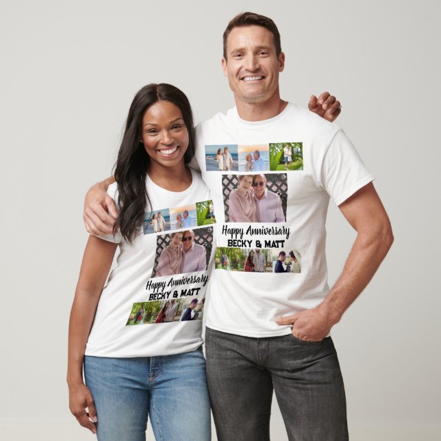 Custom Modern Name 7 Photo Anniversary  T-Shirt (Unisex)