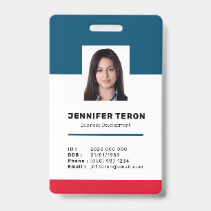 Custom Modern Navy Employee ID Card with barcode Badge