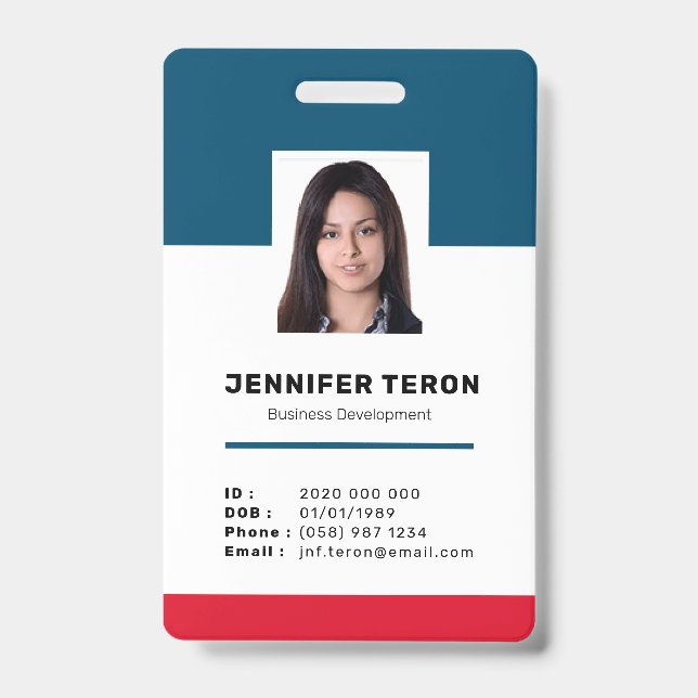 Custom Modern Navy Employee ID Card with barcode Badge (Front)