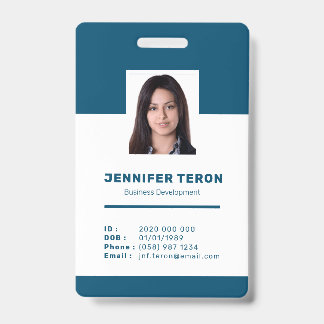 Custom Modern Navy Employee ID Card with barcode Badge
