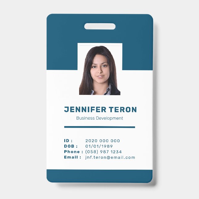 Custom Modern Navy Employee ID Card with barcode Badge (Front)