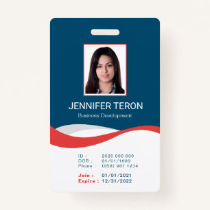Custom Modern Navy Employee ID Card with barcode Badge