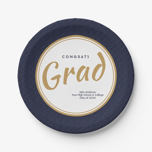Custom Modern Navy / Gold Graduation Party Paper Plate (Front)