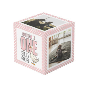 Custom Modern One Silly Goose 1st Birthday Photo Cube