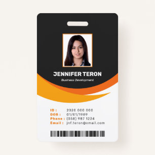 Custom Modern Orange Employee ID Card with barcode Badge