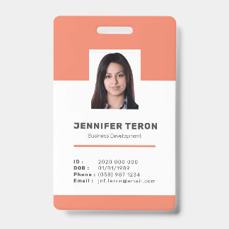 Custom Modern Orange Employee ID Card with barcode Badge