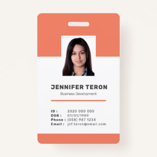 Custom Modern Orange Employee ID Card with barcode Badge