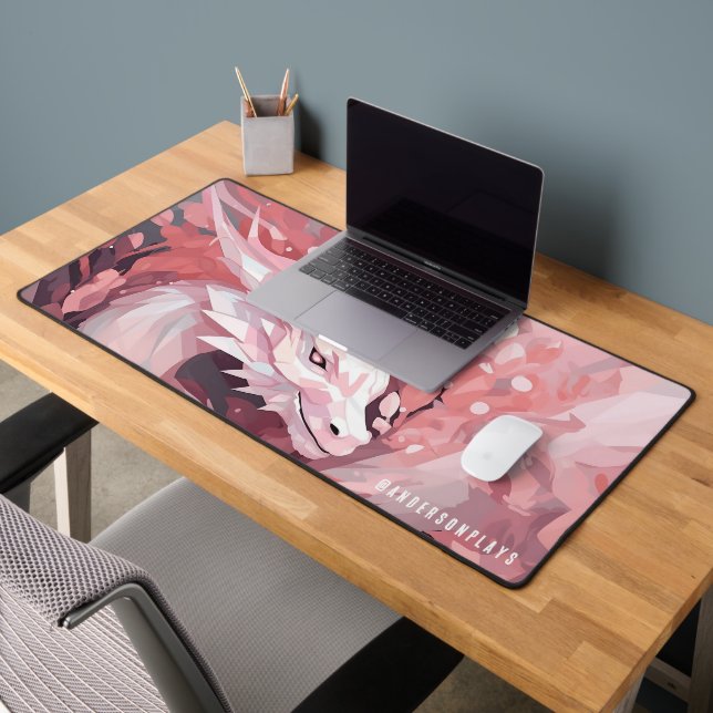 Custom Modern Pastel Pink Dragon Gaming Desk Mat (Office 2)