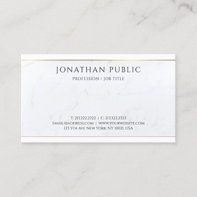 Custom Modern Personalized Elegant Gold Marble Business Card (Front)
