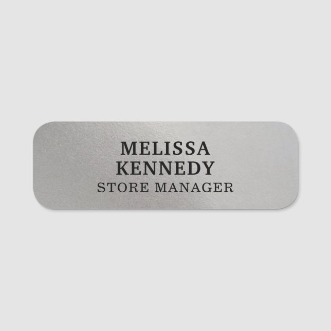 Custom modern personalized employee silver name tag (Front)