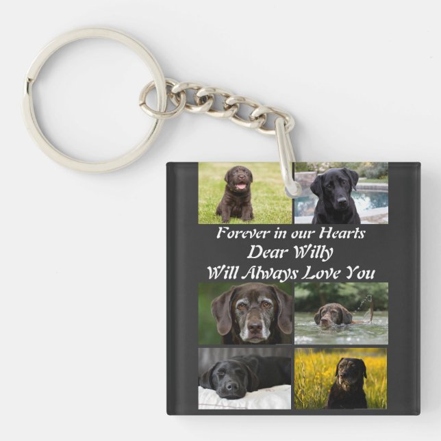 Custom modern Pet Memorial 6 Photo Collage  Keychain (Front)