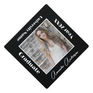 Custom Modern Photo Graduate Minimal Black Graduation Cap Topper