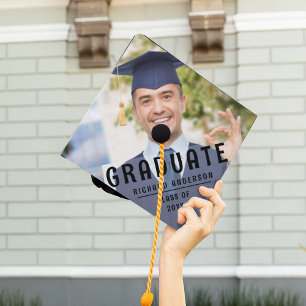 Custom Modern Photo Overlay Simple Graduation Cap Topper