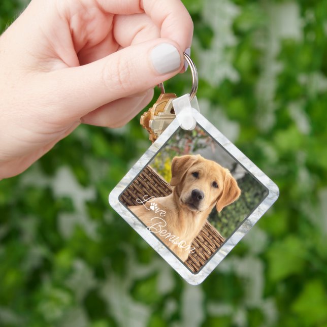 Custom Modern Picture Love Paw Heart Quote Text Keychain (Hand)