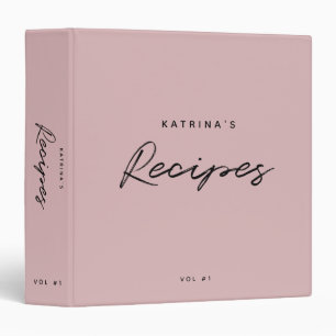 Custom Modern Pink Black Minimalist Script Recipe Binder
