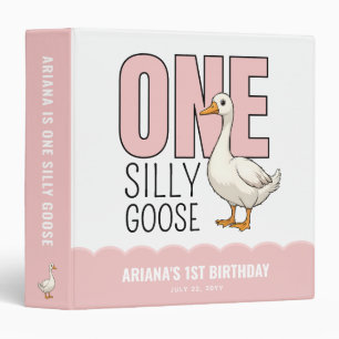 Custom Modern Pink One Silly Goose First Birthday Binder