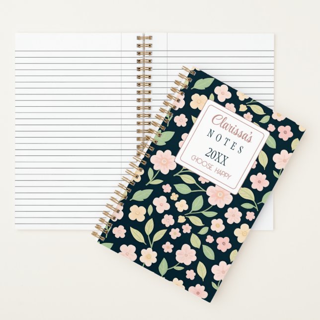 Custom Modern Pink Wildflowers Notebook (Inside)