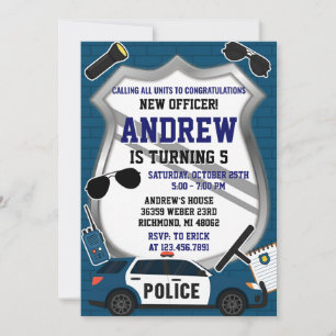 Custom Modern Police Birthday Party Invitation