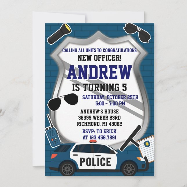 Custom Modern Police Birthday Party Invitation (Front)