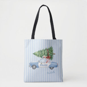Custom Modern Police Officer Christmas Police Car Tote Bag