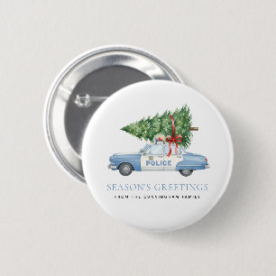 Custom Modern Police Officer Christmas Tree Car 2 Inch Round Button